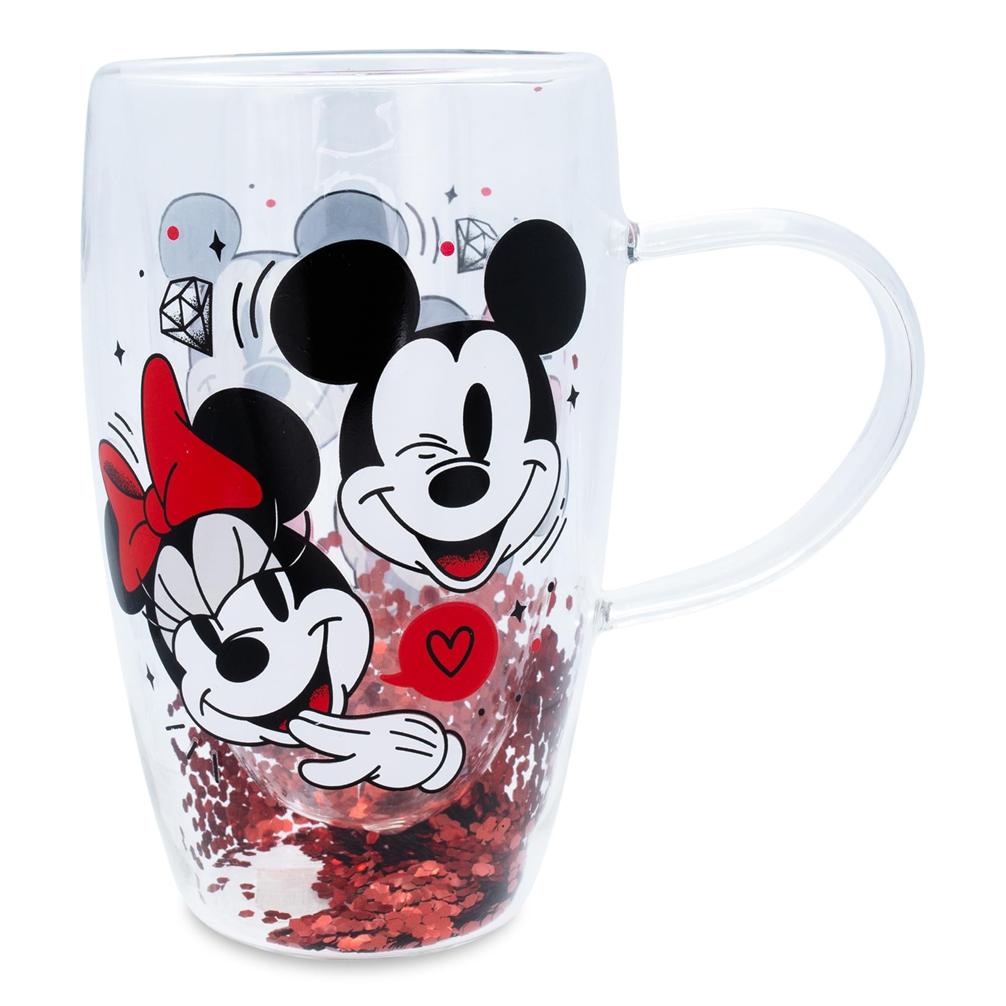 Disney Mickey and Minnie Hearts & Diamonds Confetti Glass Mug | Holds 15 Ounces