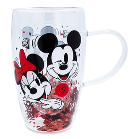 Disney Mickey and Minnie Hearts & Diamonds Confetti Glass Mug | Holds 15 Ounces