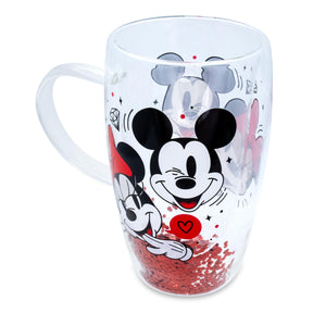 Disney Mickey and Minnie Hearts & Diamonds Confetti Glass Mug | Holds 15 Ounces