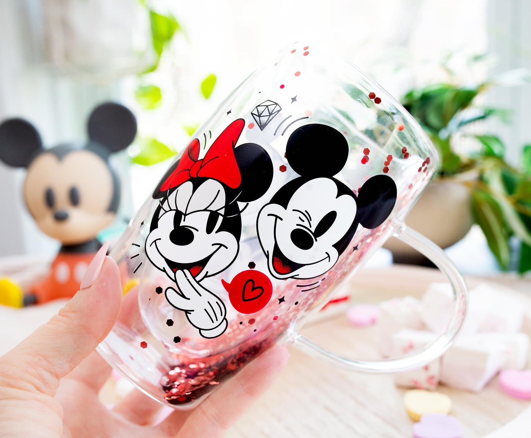 Disney Mickey and Minnie Hearts & Diamonds Confetti Glass Mug | Holds 15 Ounces
