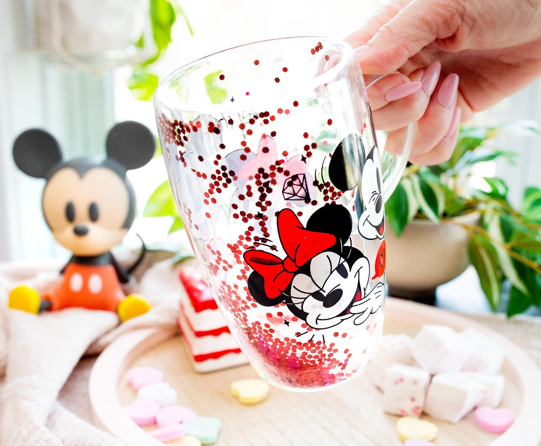 Silver Buffalo Disney Micky Minnie Heart Glitter Ceramic Coffee