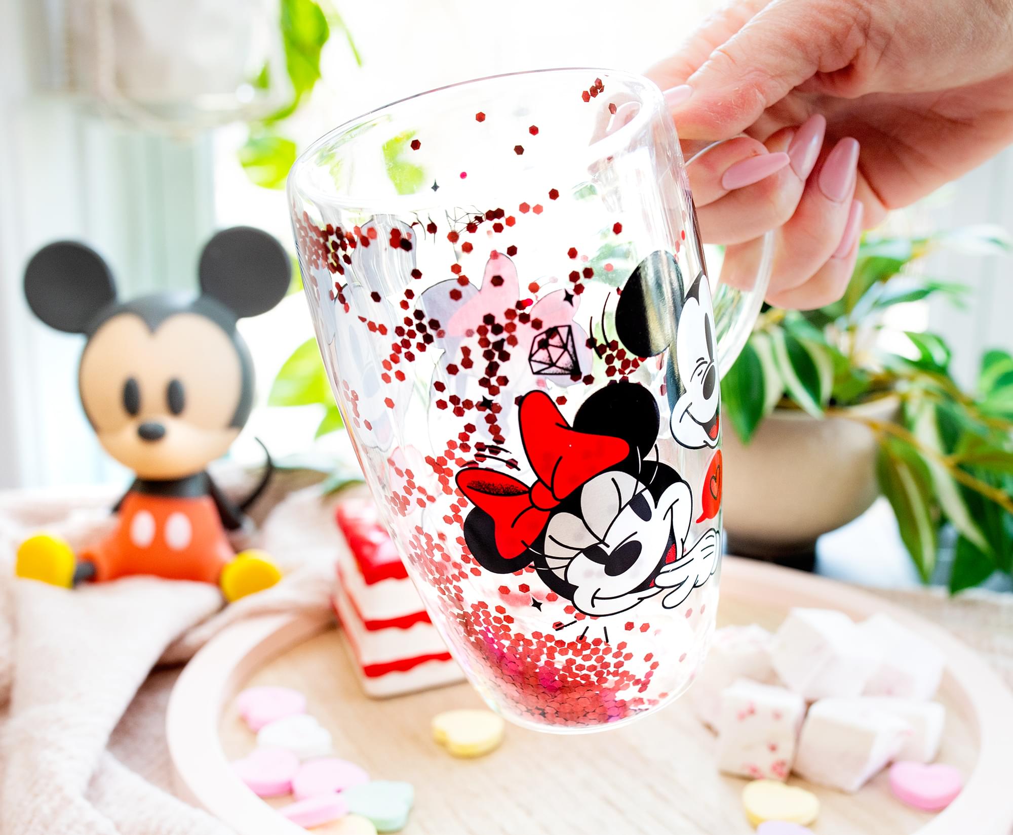 Disney Mickey and Minnie Hearts & Diamonds Confetti Glass Mug | Holds 15 Ounces