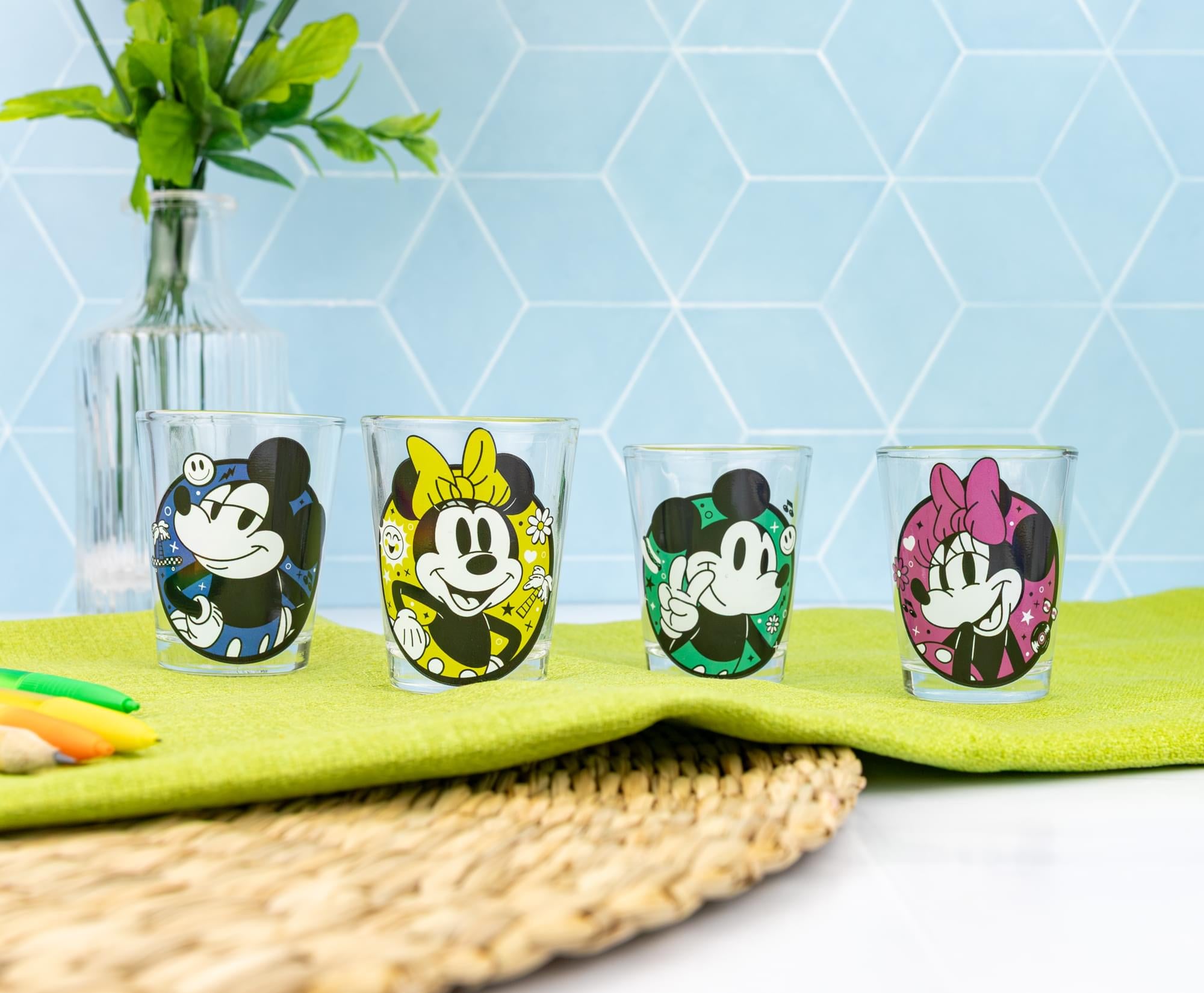 Disney Mickey and Minnie Mouse Color Portraits Mini Shot Glasses | Set of 4