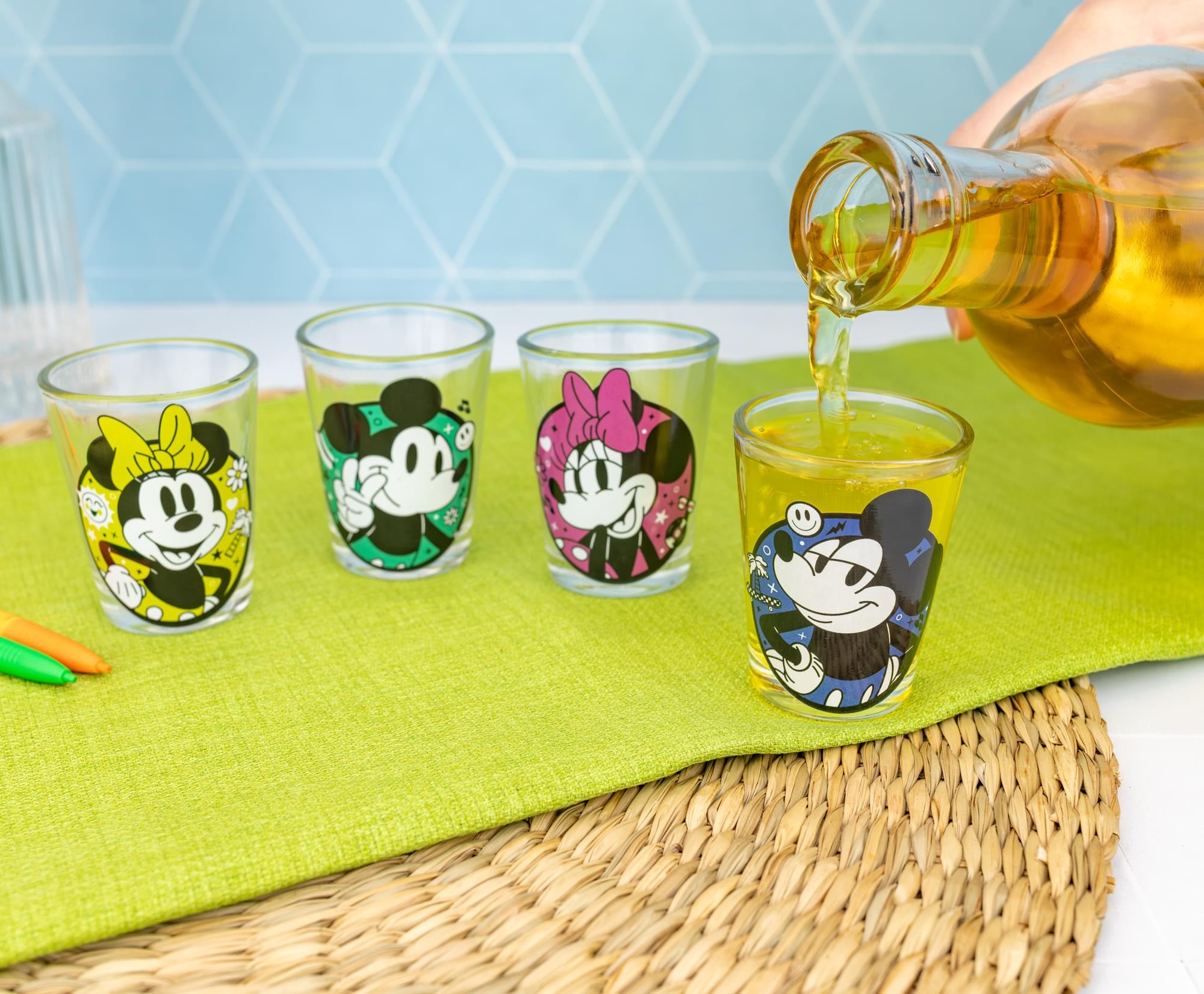 Disney Mickey and Minnie Mouse Color Portraits Mini Shot Glasses | Set of 4