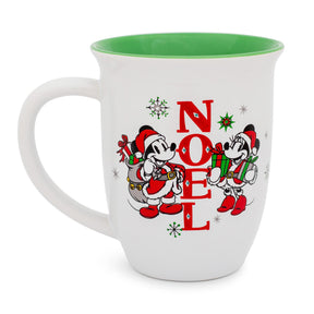 Disney Mickey and Minnie Mouse "Noel" Wide Rim Latte Mug | Holds 16 Ounces
