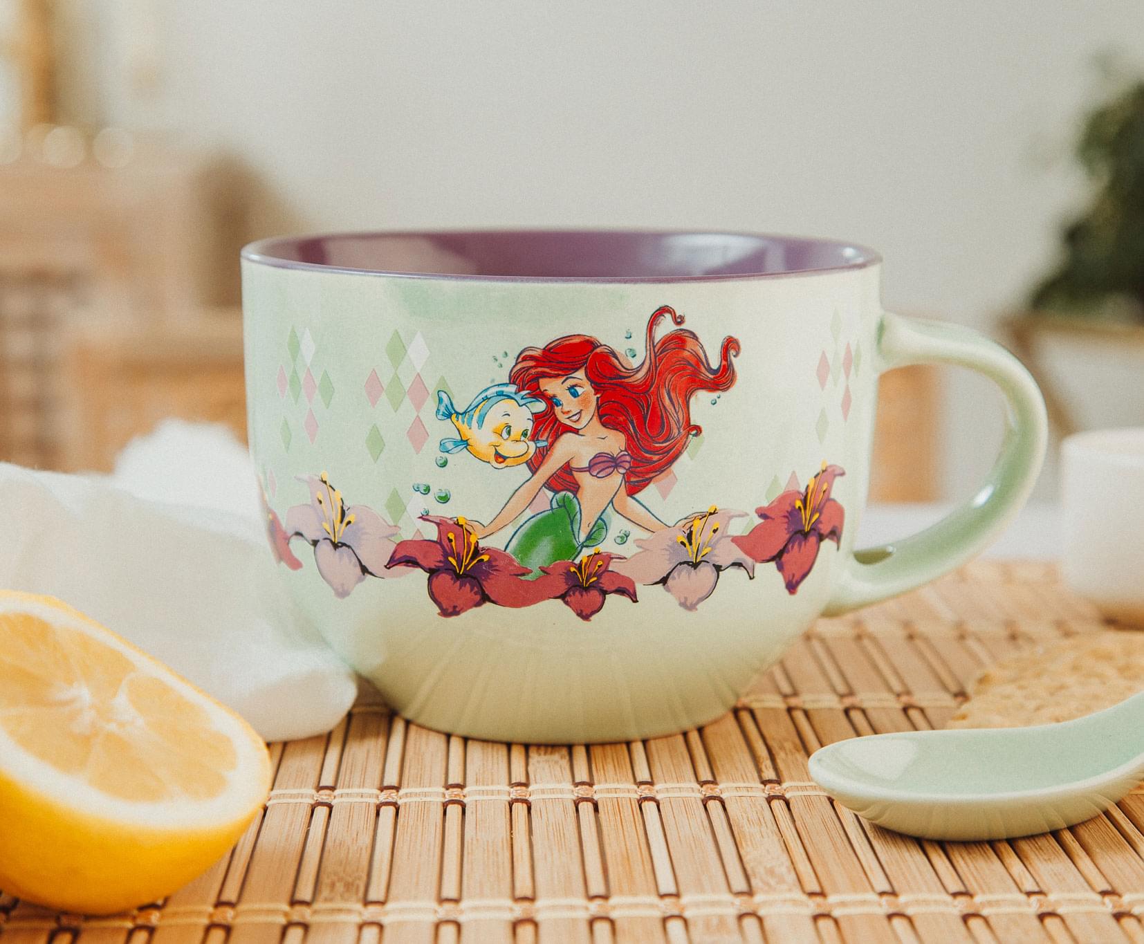 Disney The Little Mermaid Ariel Ceramic Soup Mug With Spoon | Holds 24 Ounces