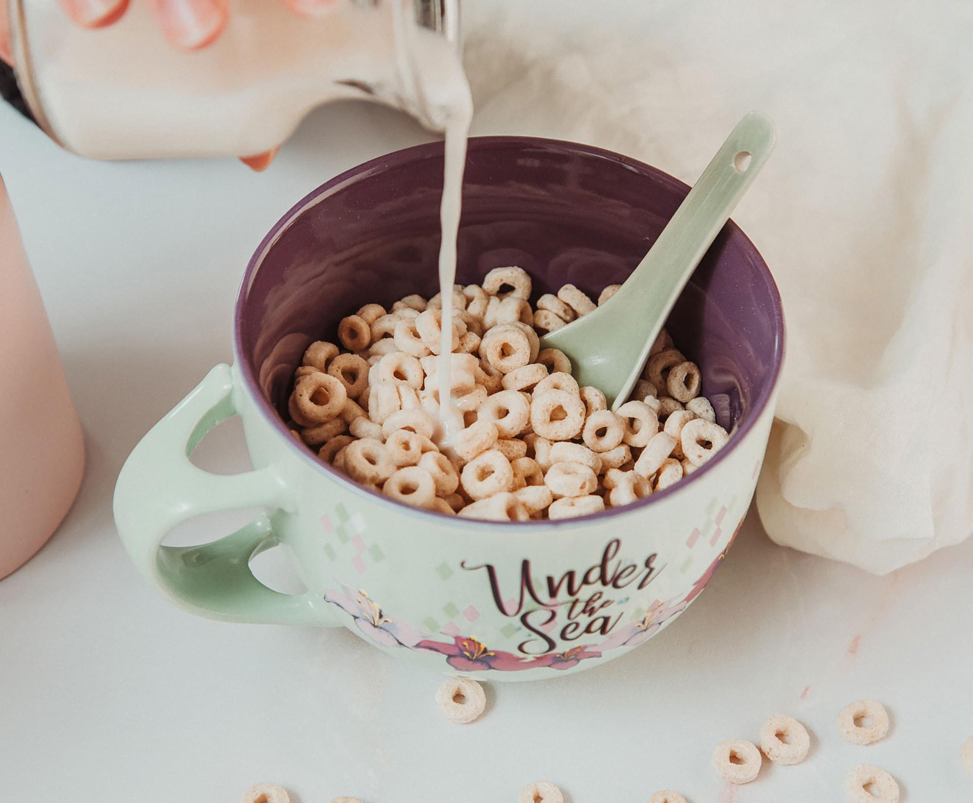 Disney The Little Mermaid Ariel Ceramic Soup Mug With Spoon | Holds 24 Ounces