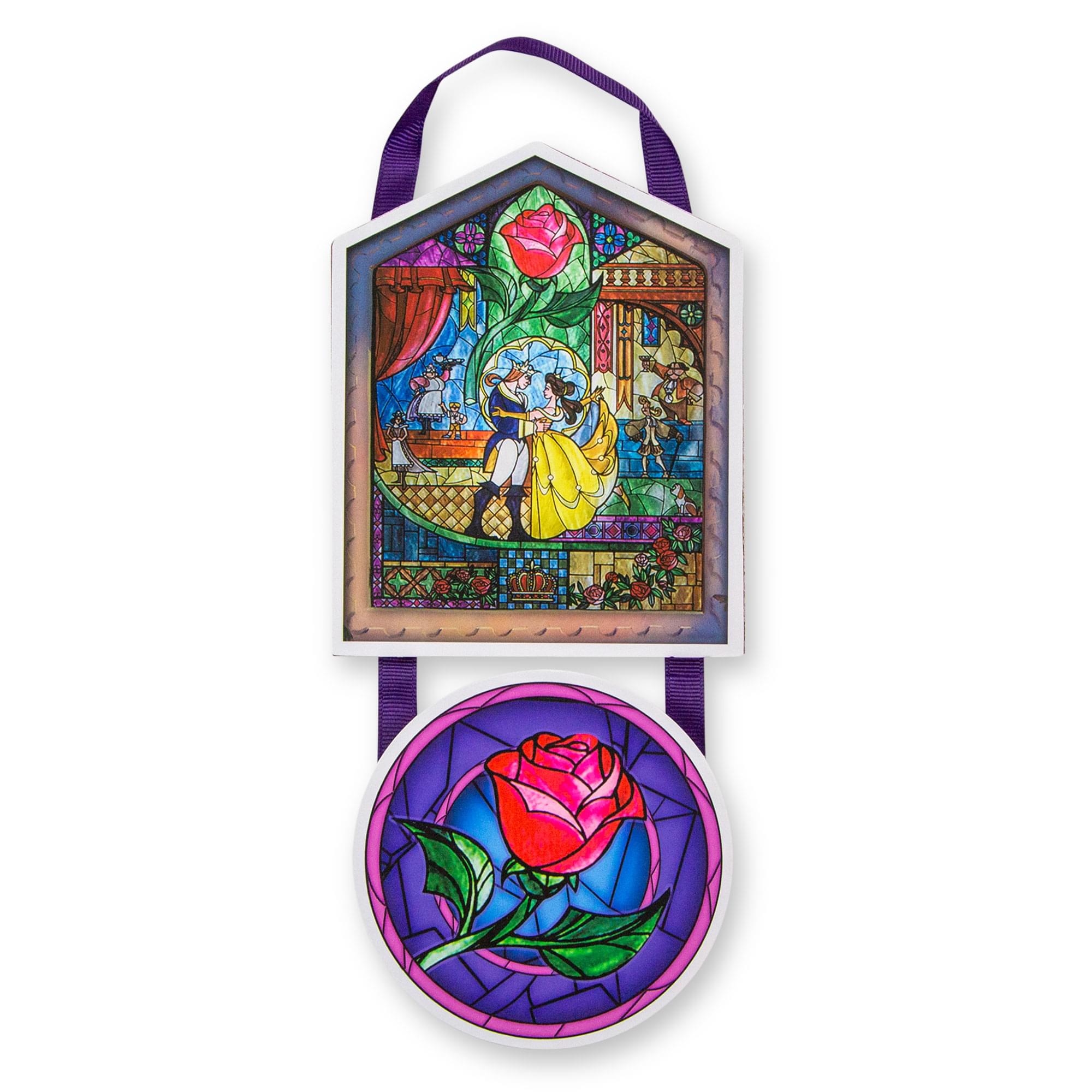 Disney Beauty and the Beast Stained Glass 2-Piece Hanging Wall Art Sign