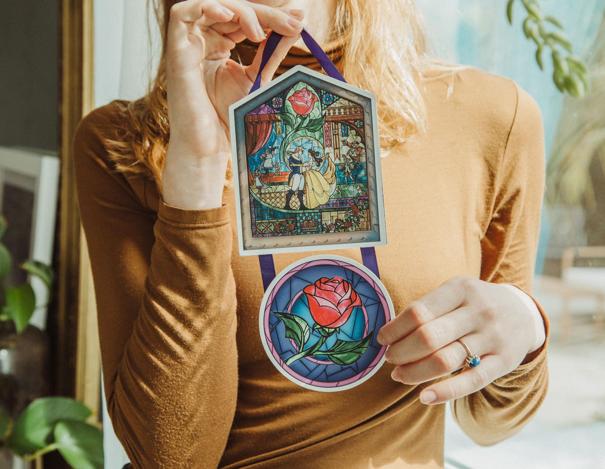 Disney Beauty and the Beast Stained Glass 2-Piece Hanging Wall Art Sign