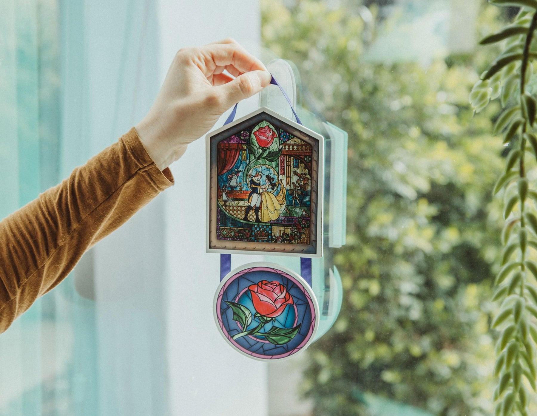 Disney Beauty and the Beast Stained Glass 2-Piece Hanging Wall Art Sign