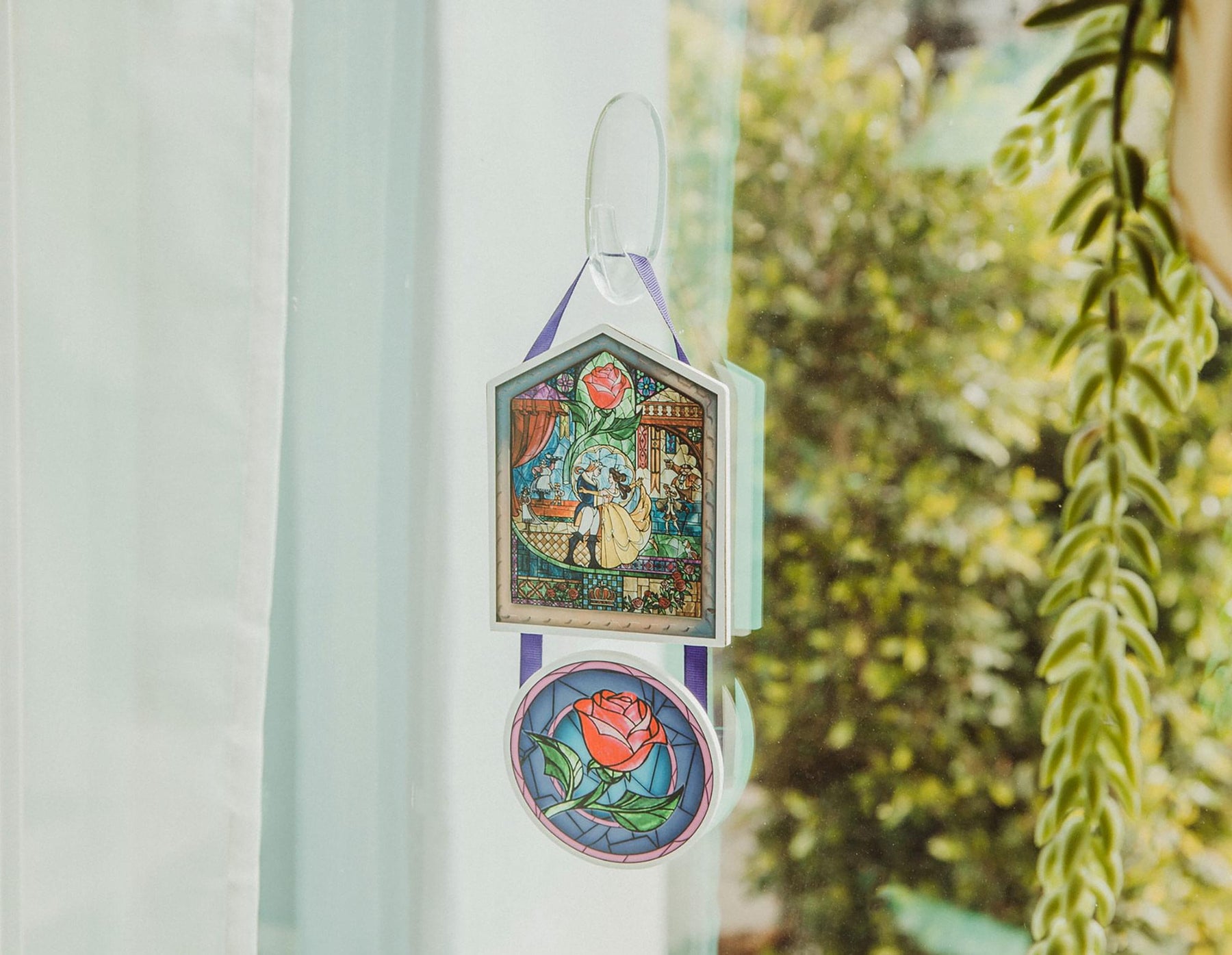 Disney Beauty and the Beast Stained Glass 2-Piece Hanging Wall Art Sign