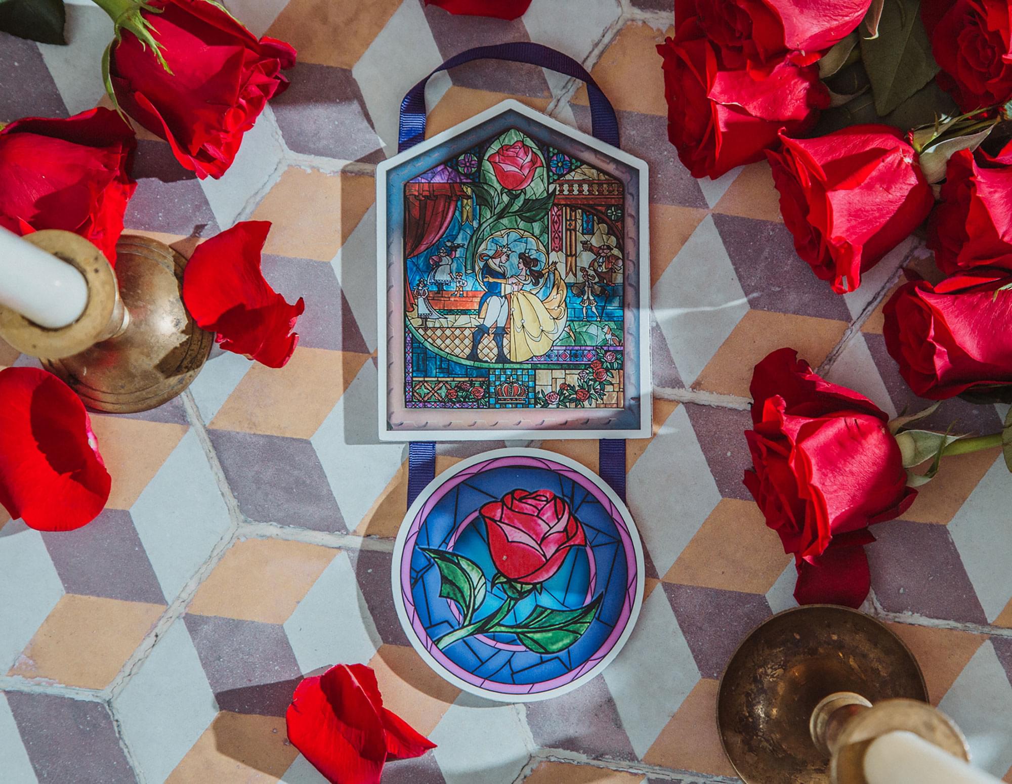 Disney Beauty and the Beast Stained Glass 2-Piece Hanging Wall Art Sign