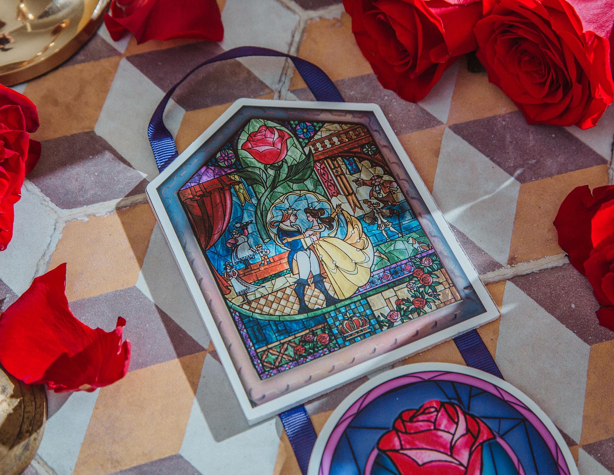 Disney Beauty and the Beast Stained Glass 2-Piece Hanging Wall Art Sign