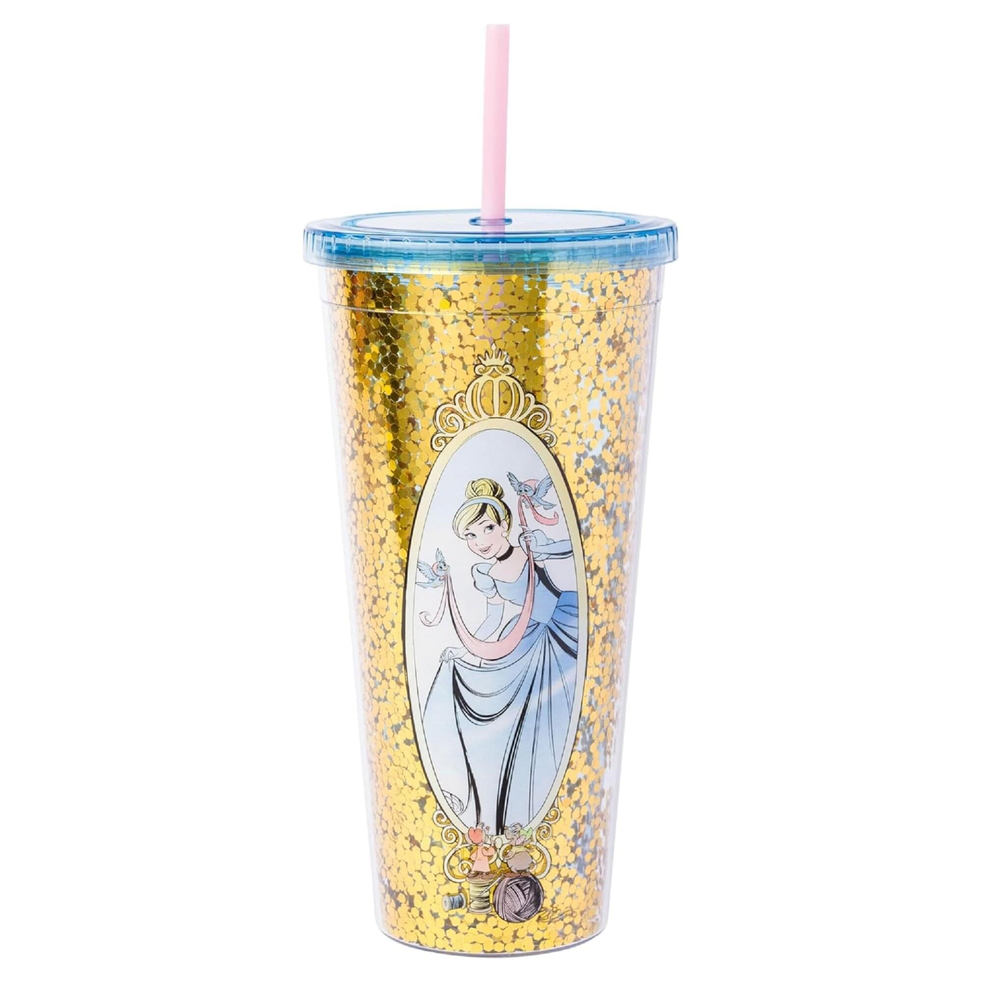 Disney Cinderella Mirror 32-Ounce Glitter Carnival Cup With Lid and Straw