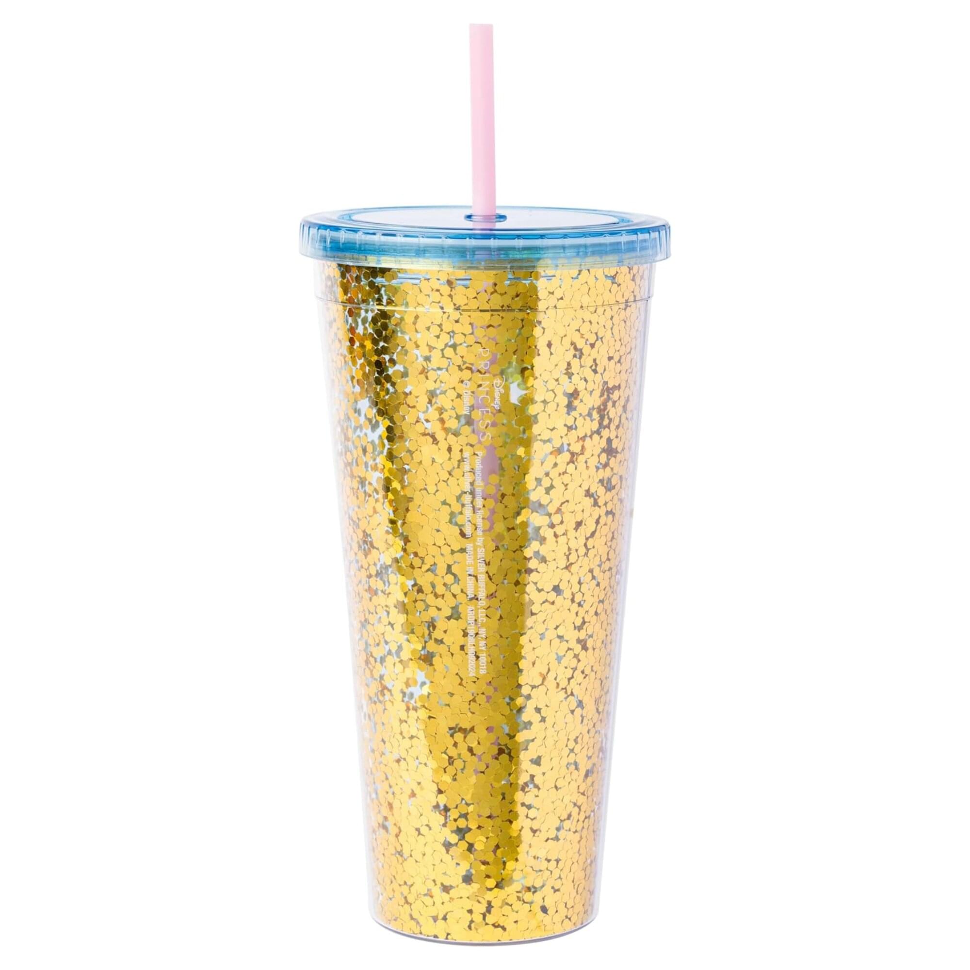 Disney Cinderella Mirror 32-Ounce Glitter Carnival Cup With Lid and Straw