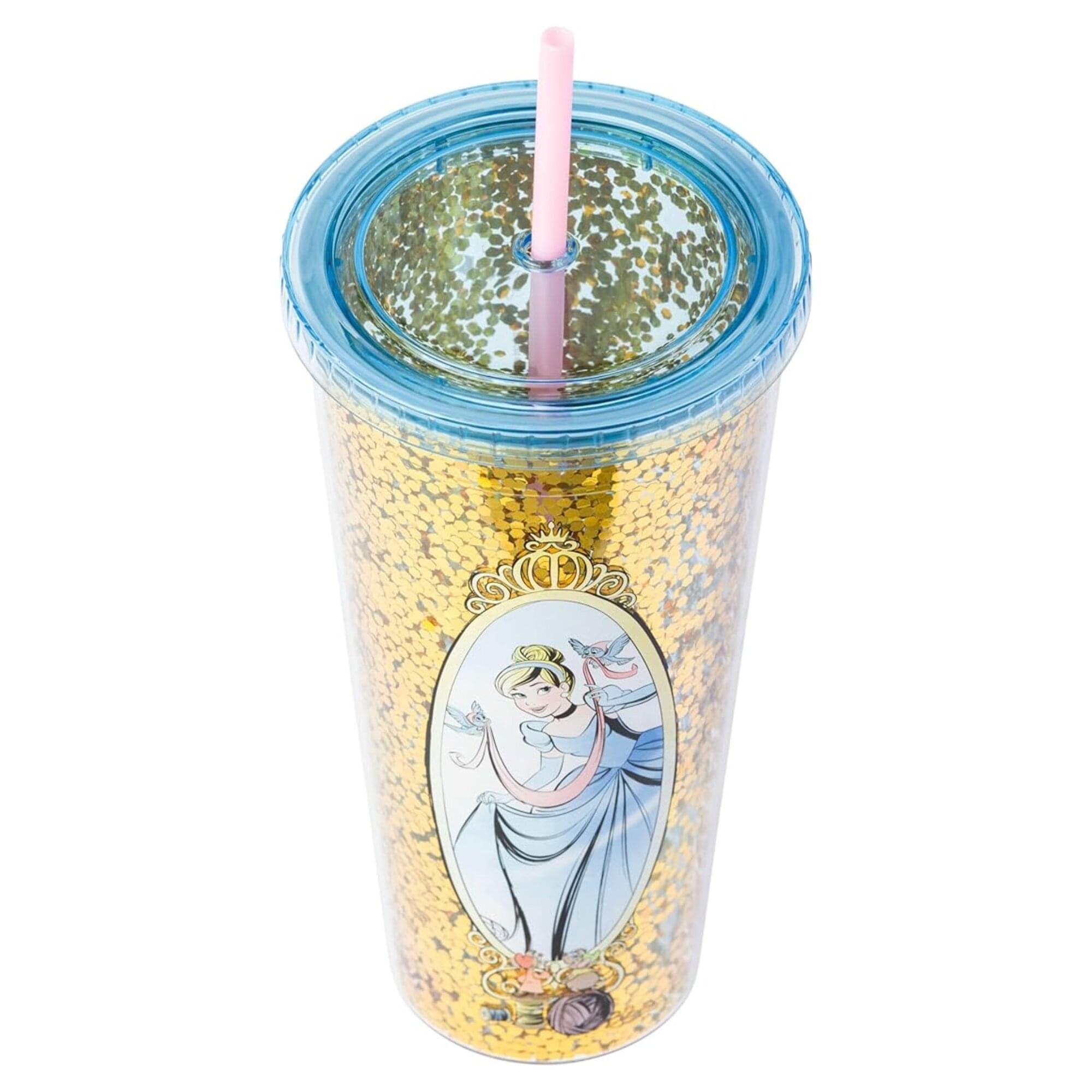 Disney Cinderella Mirror 32-Ounce Glitter Carnival Cup With Lid and Straw