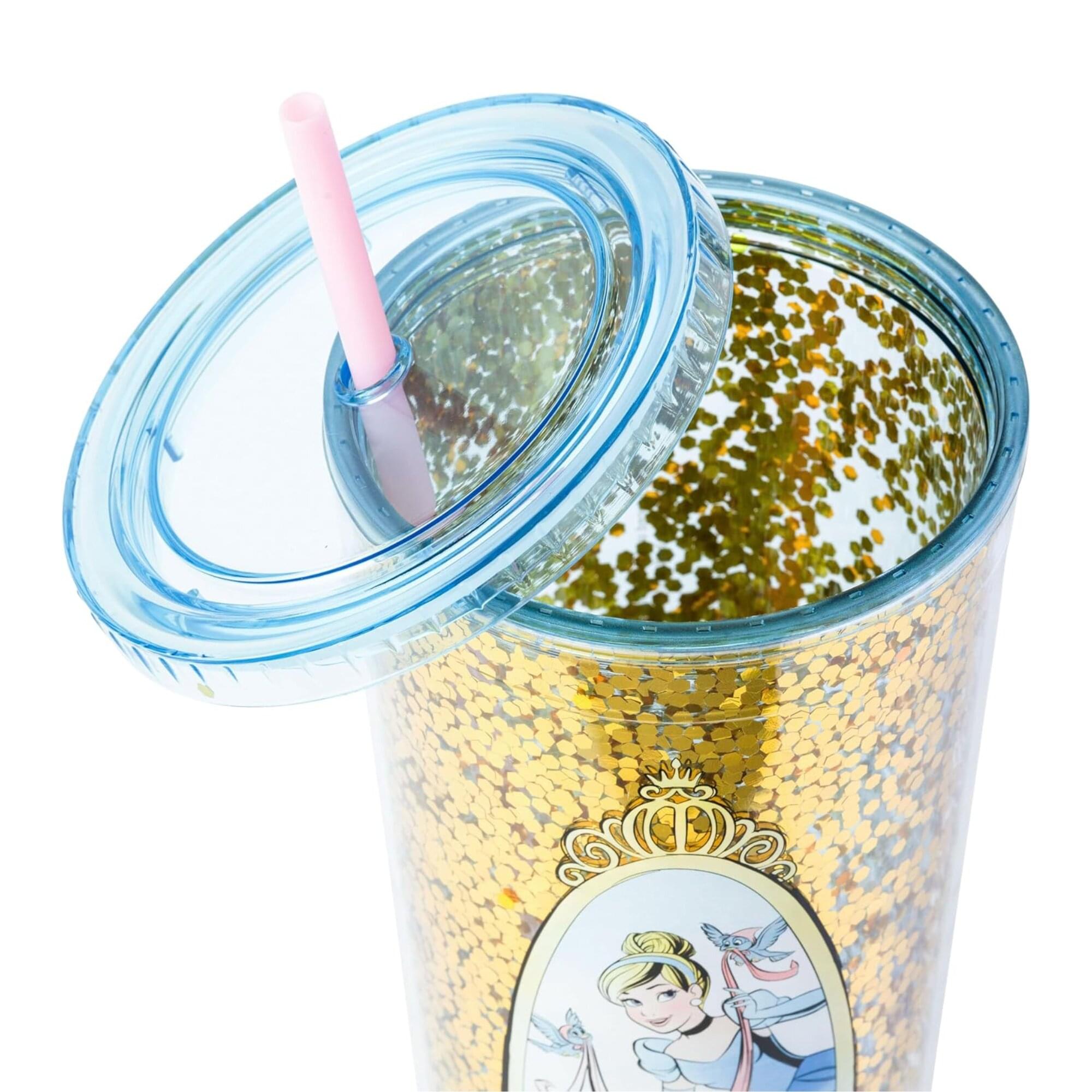 Disney Cinderella Mirror 32-Ounce Glitter Carnival Cup With Lid and Straw