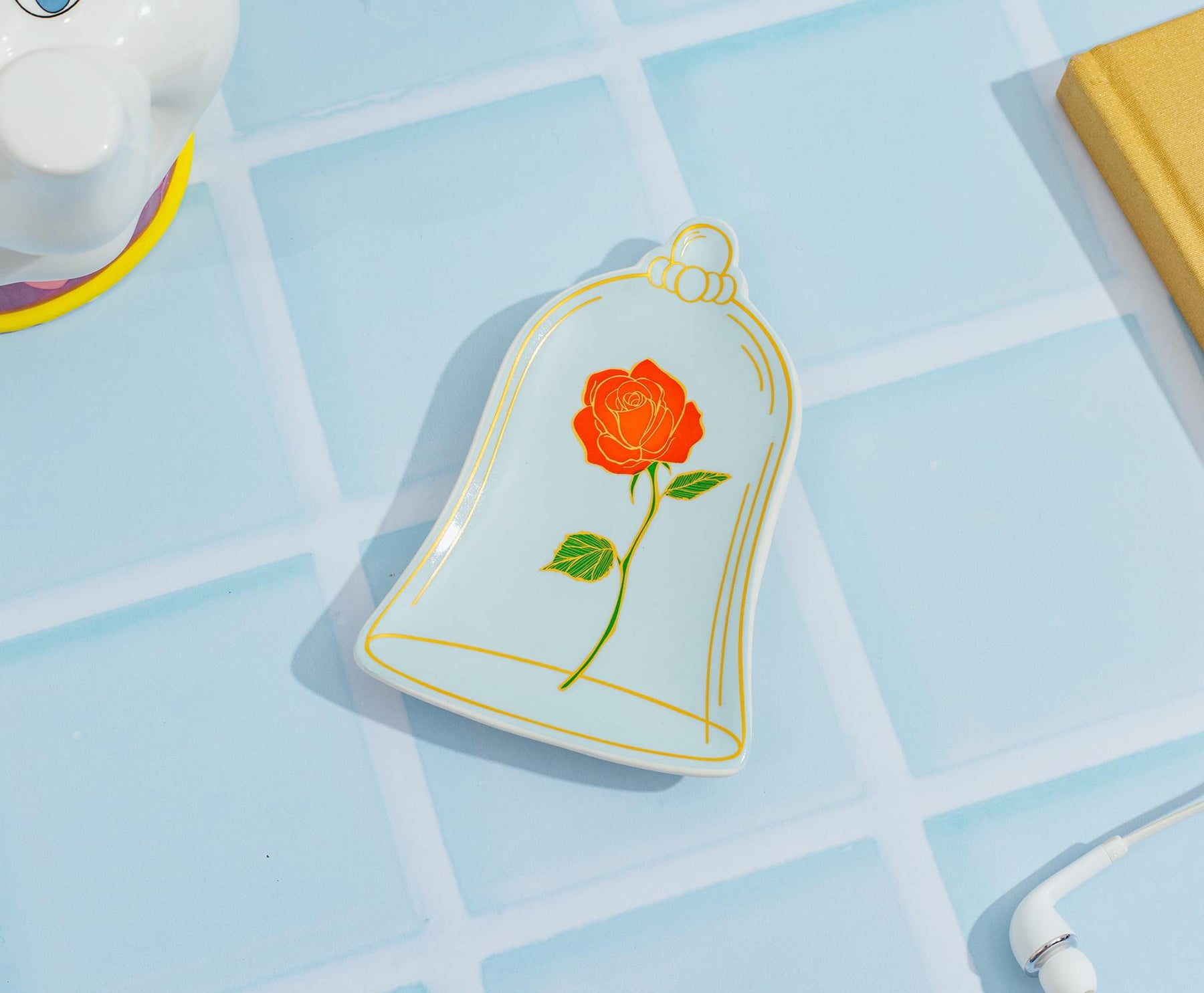 Disney Beauty and The Beast Enchanted Rose Sculpted Ceramic Trinket Tray