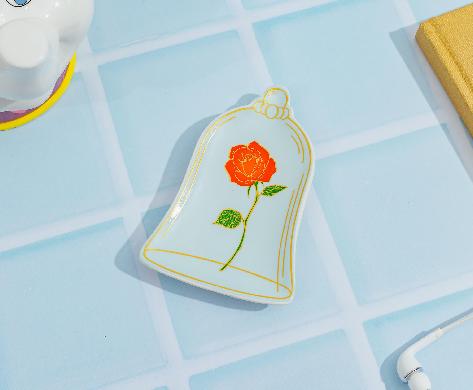 Disney Beauty and The Beast Enchanted Rose Sculpted Ceramic Trinket Tray