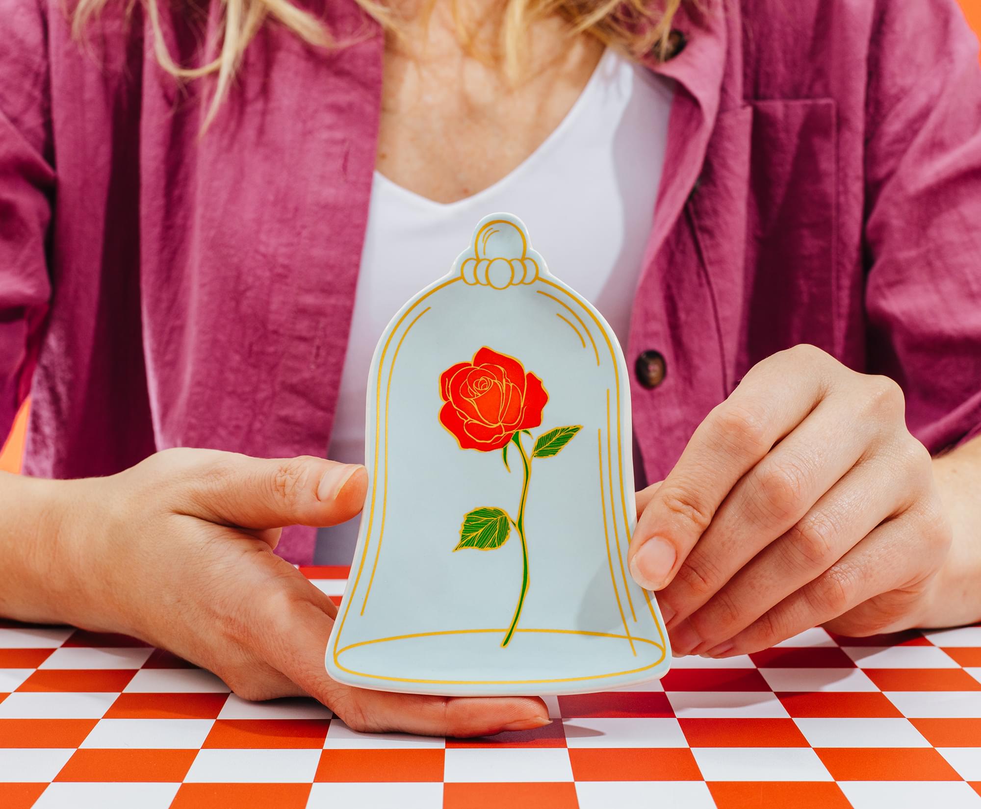 Disney Beauty and The Beast Enchanted Rose Sculpted Ceramic Trinket Tray