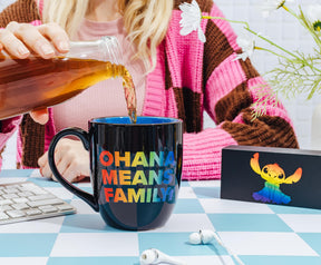 Disney Lilo & Stitch "Ohana Means Family" Rainbow Ceramic Mug and Box Sign Set