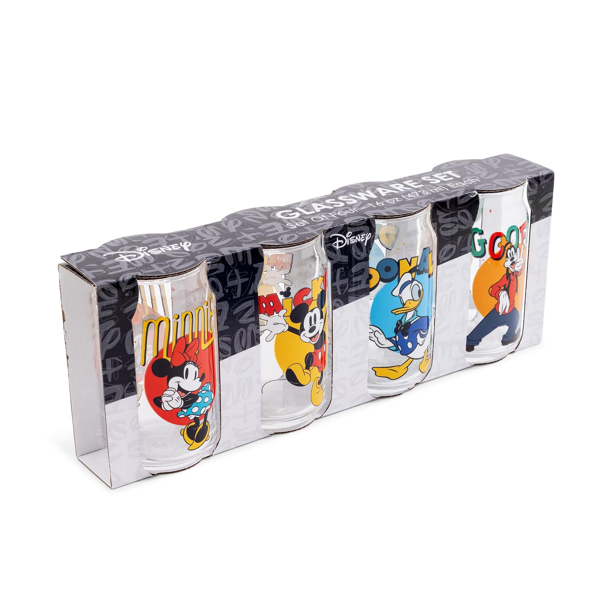 Disney Mickey Mouse and Friends 4-Piece Glass Can Set | Each Holds 16 Ounces