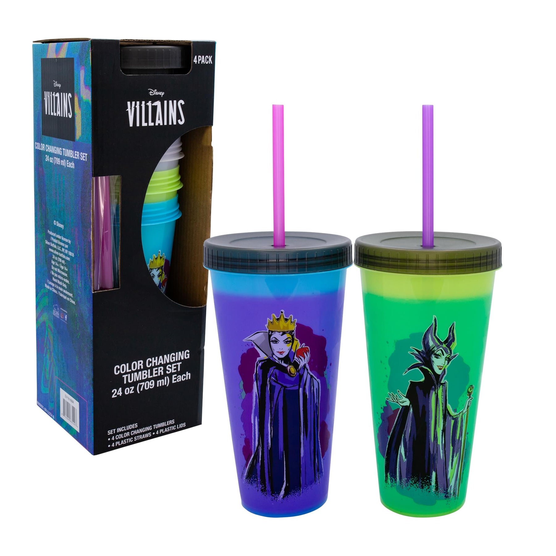 Disney Villains Color-Changing Plastic Tumblers | Set of 4