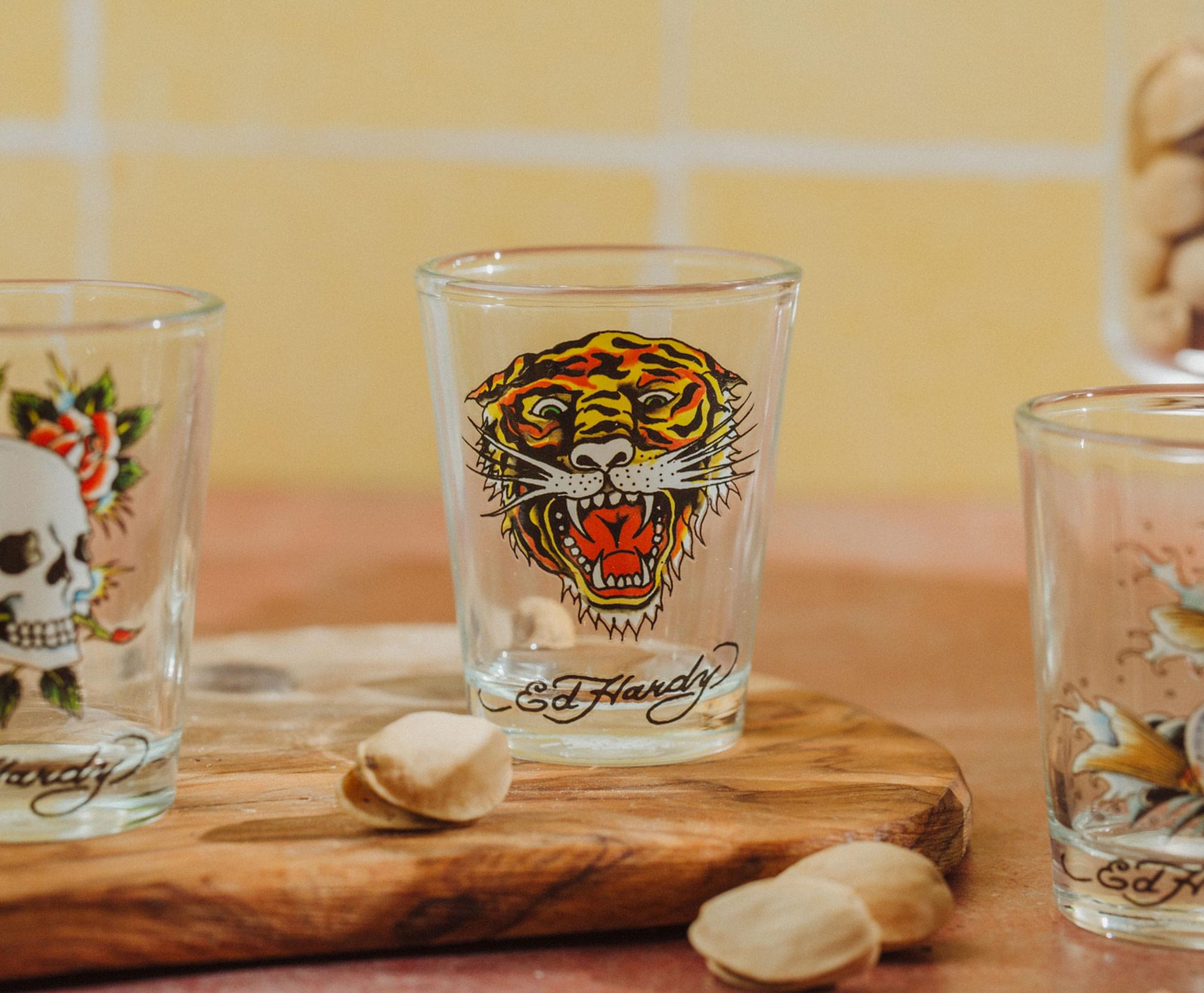 Ed Hardy Tattoo Classic 2-Ounce Mini Shot Glasses | Set of 4