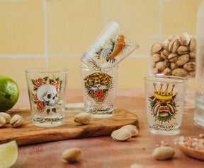Ed Hardy Tattoo Classic 2-Ounce Mini Shot Glasses | Set of 4