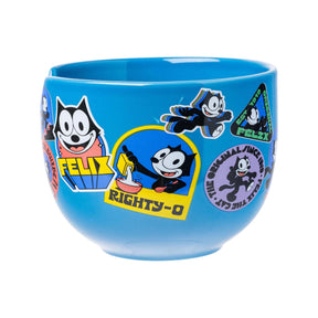 Felix the Cat the OG Felix Badges 20oz Ceramic Ramen Bowl with Chopsticks
