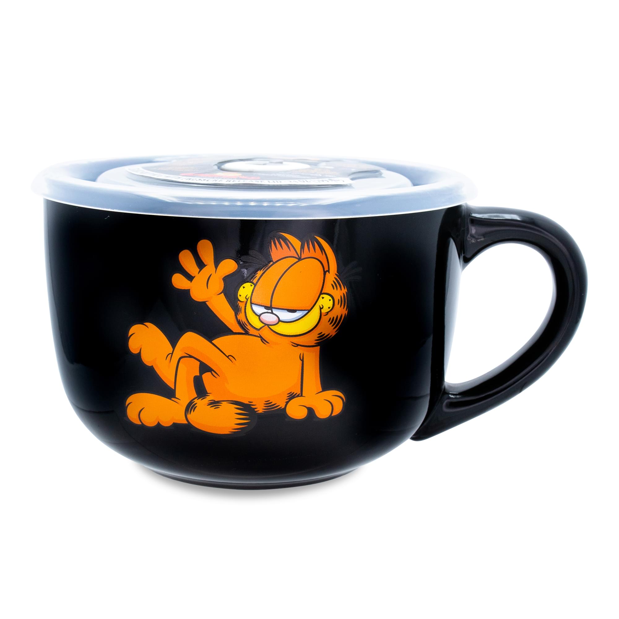 Garfield Ceramic Soup Mug With Vented Lid | Holds 24 Ounces