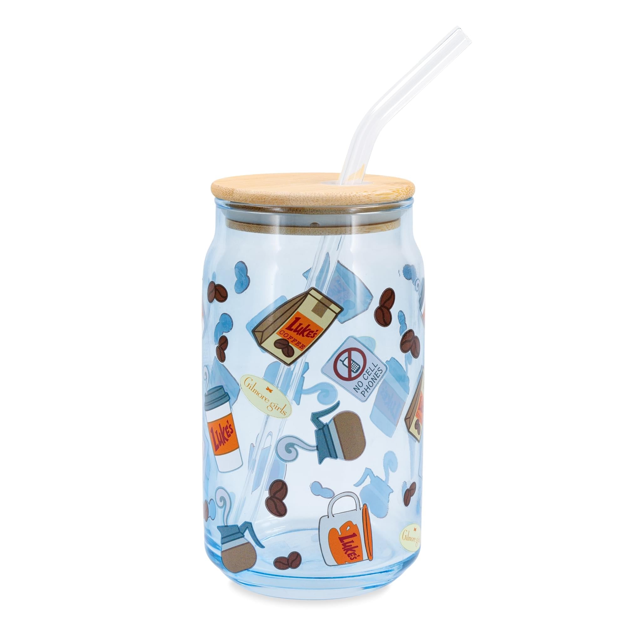 Gilmore Girls Luke's Diner 16-Ounce Glass Tumbler With Bamboo Lid and Straw