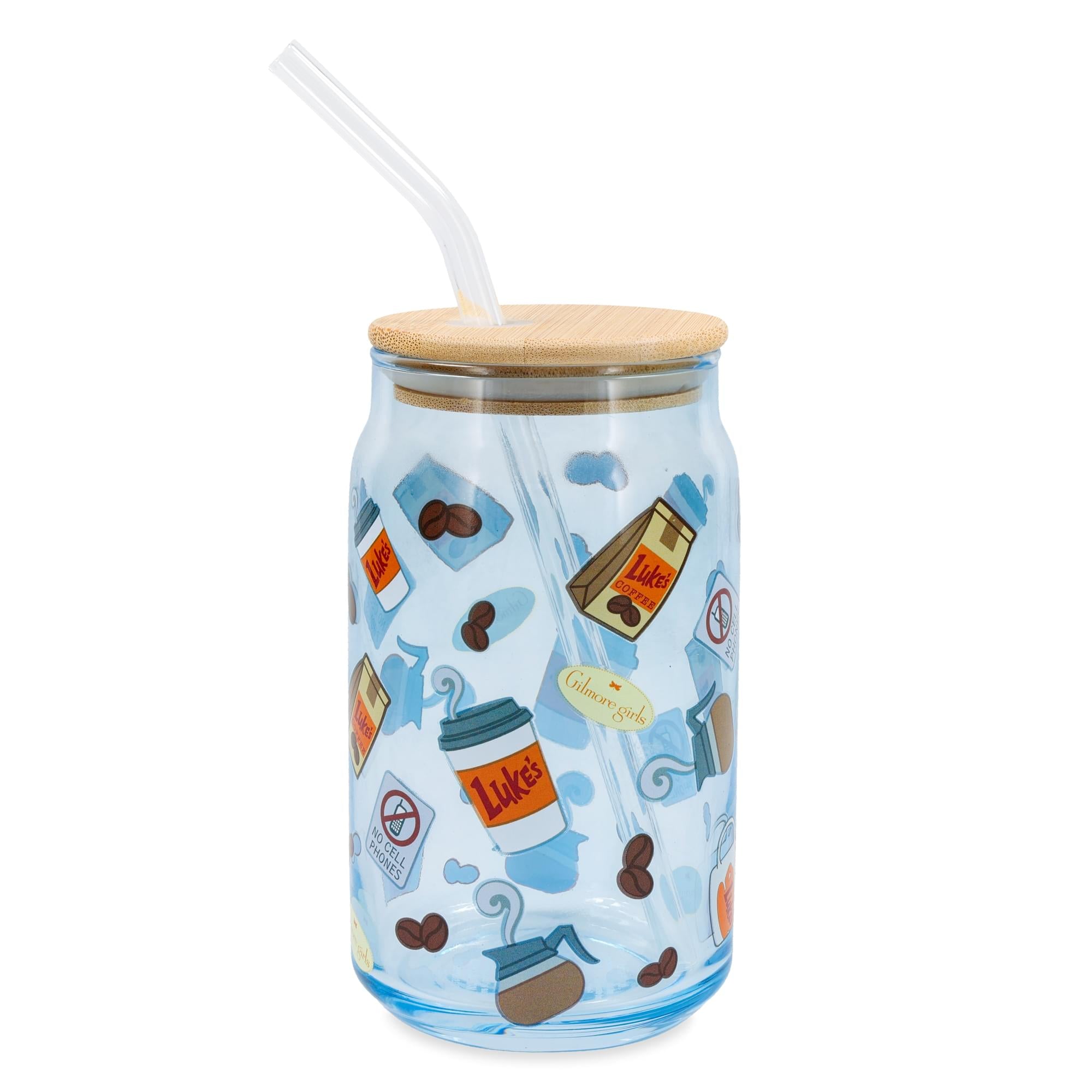 Gilmore Girls Luke's Diner 16-Ounce Glass Tumbler With Bamboo Lid and Straw