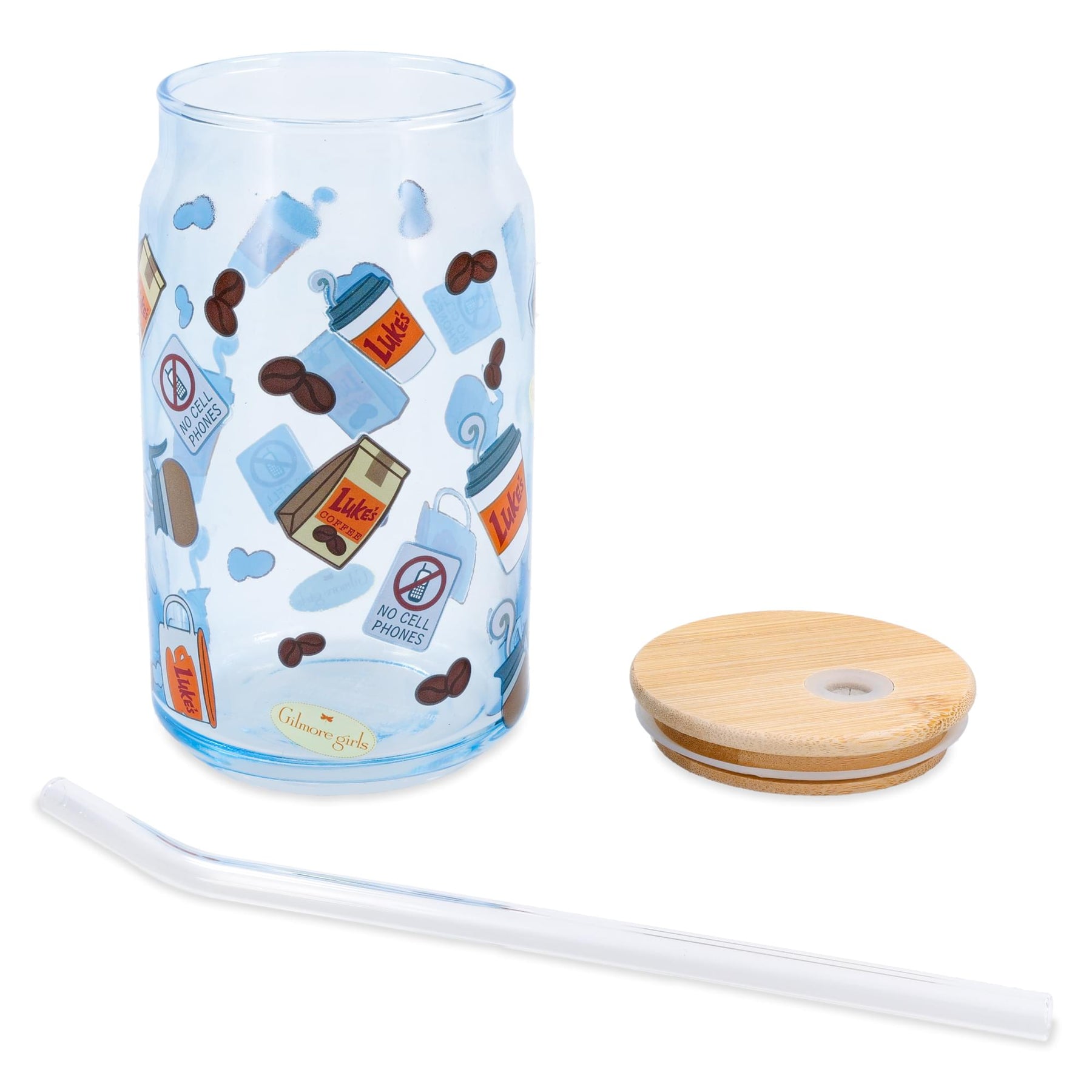 Gilmore Girls Luke's Diner 16-Ounce Glass Tumbler With Bamboo Lid and Straw