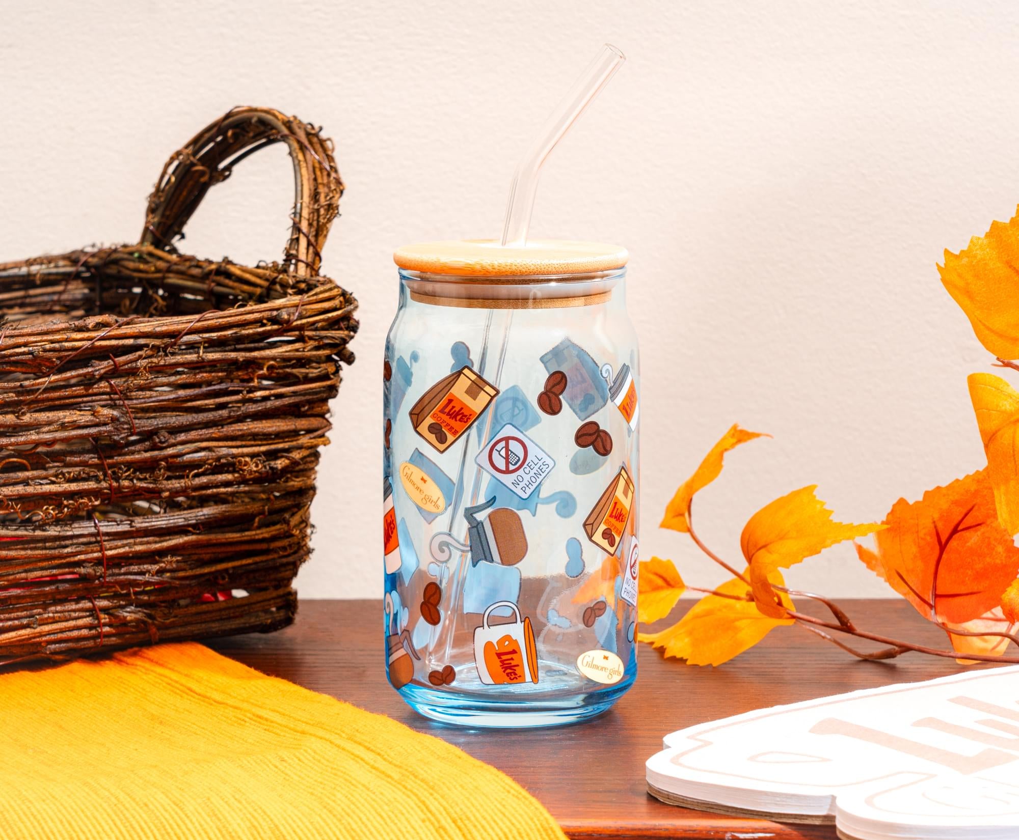 Gilmore Girls Luke's Diner 16-Ounce Glass Tumbler With Bamboo Lid and Straw