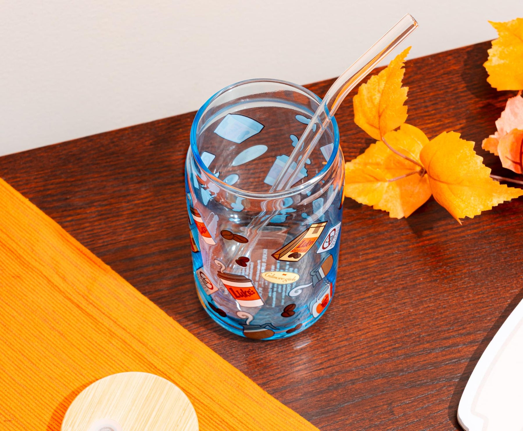 Gilmore Girls Luke's Diner 16-Ounce Glass Tumbler With Bamboo Lid and Straw