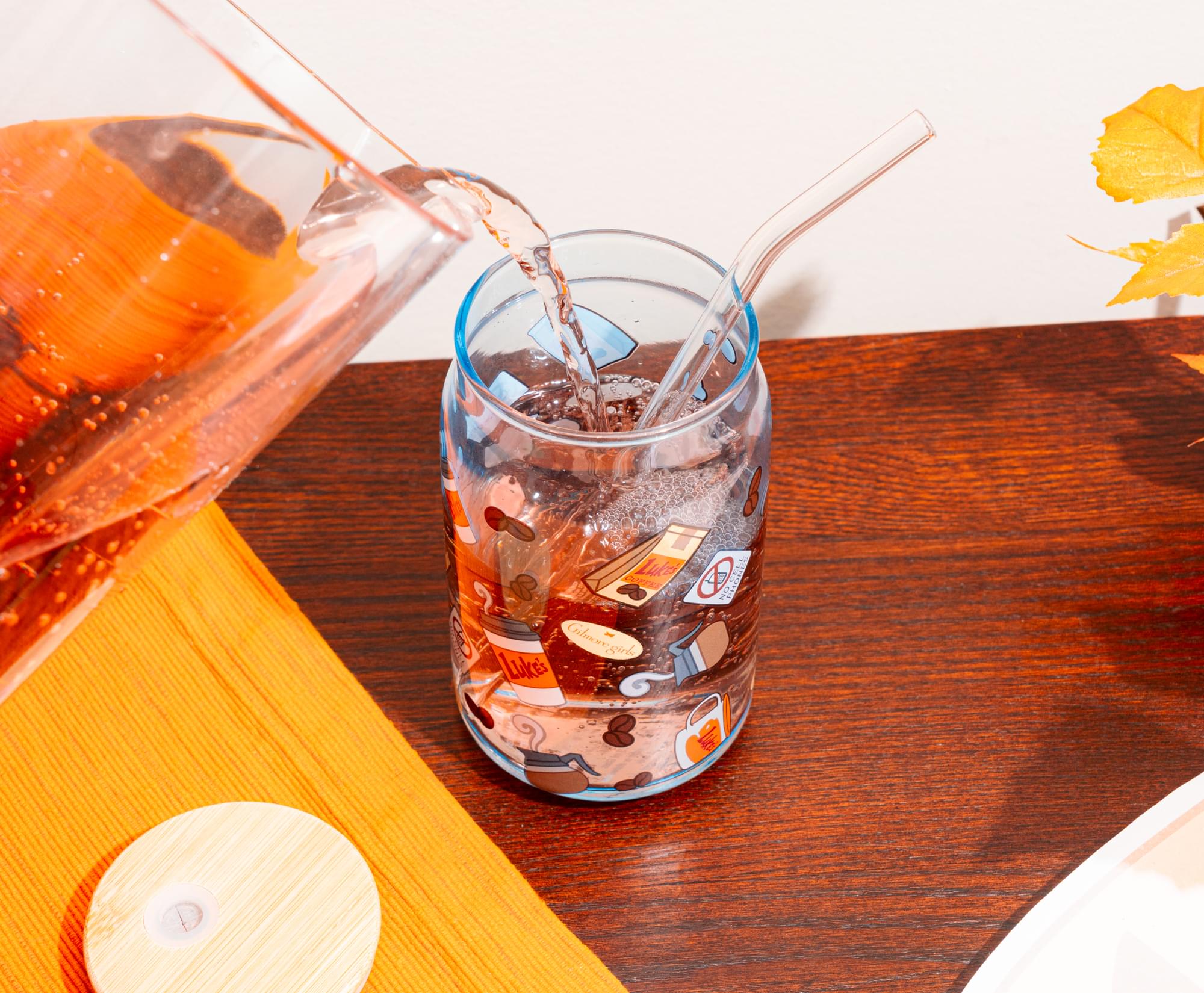 Gilmore Girls Luke's Diner 16-Ounce Glass Tumbler With Bamboo Lid and Straw
