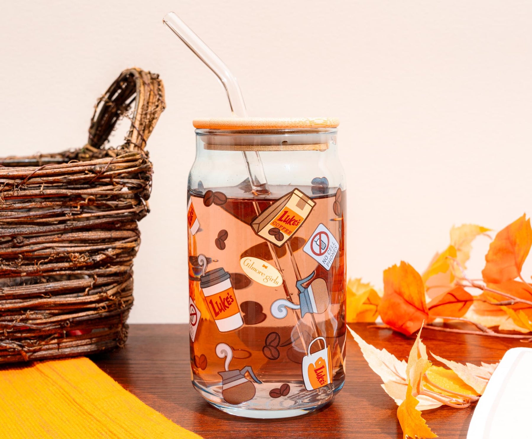 Gilmore Girls Luke's Diner 16-Ounce Glass Tumbler With Bamboo Lid and Straw