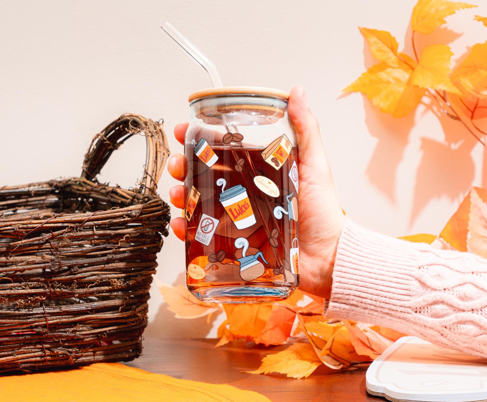 Gilmore Girls Luke's Diner 16-Ounce Glass Tumbler With Bamboo Lid and Straw