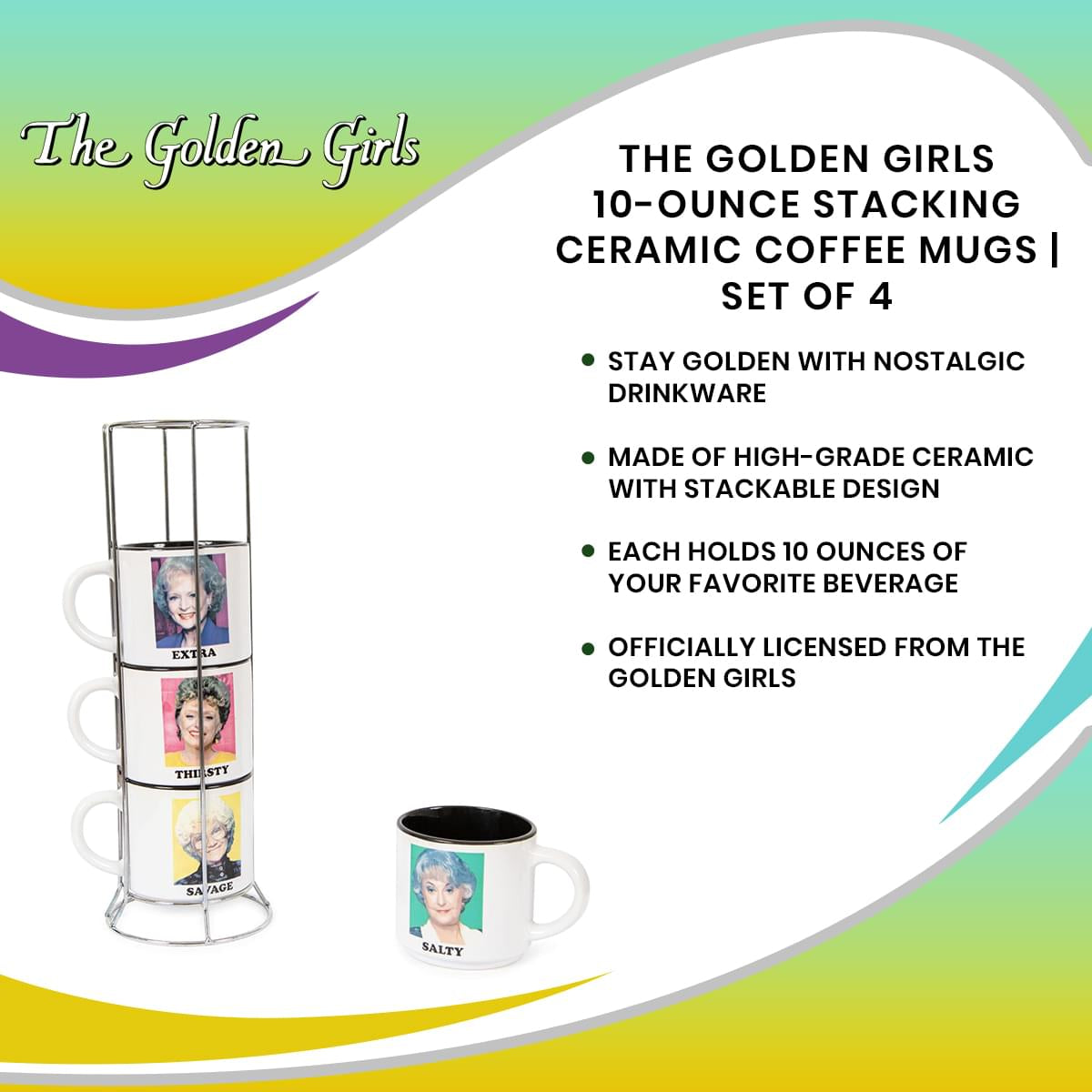 The Golden Girls 10-Ounce Stacking Ceramic Coffee Mugs | Set of 4