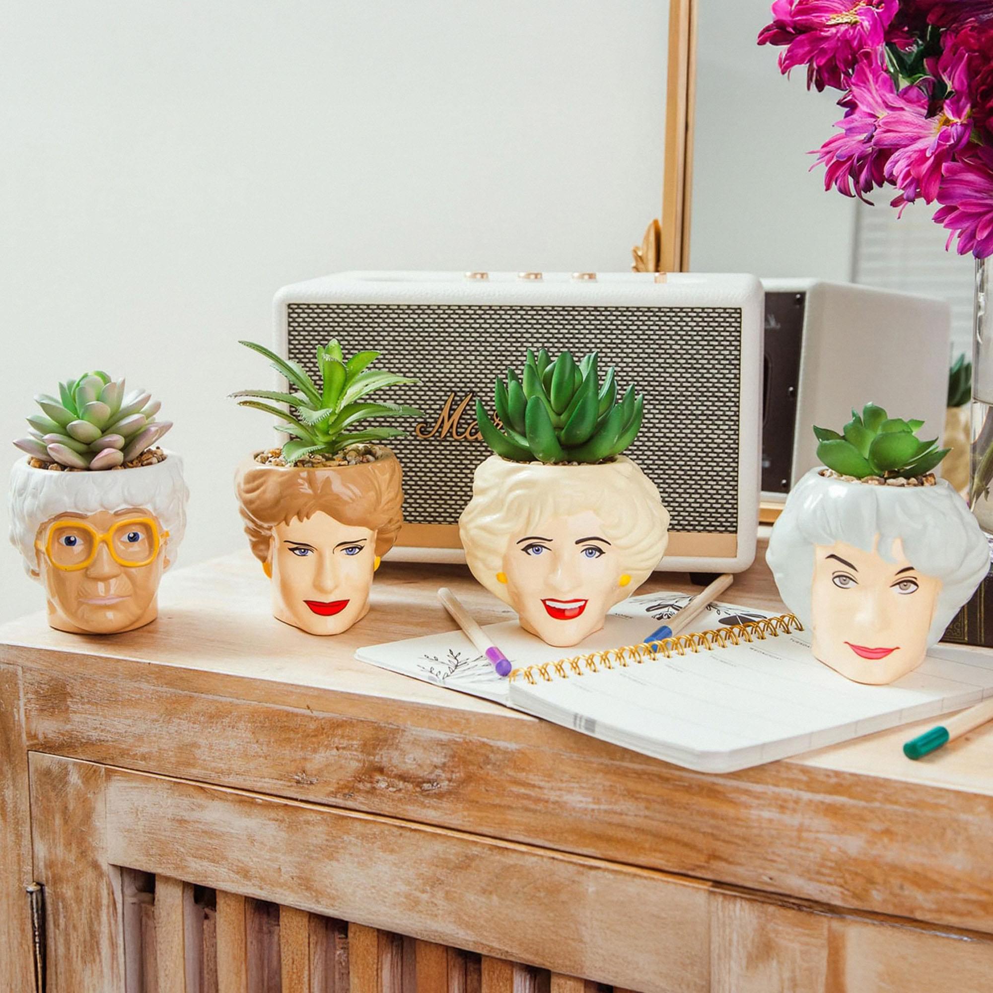 The Golden Girls Face Mini Ceramic Planter With Faux Succulent | Set of 4