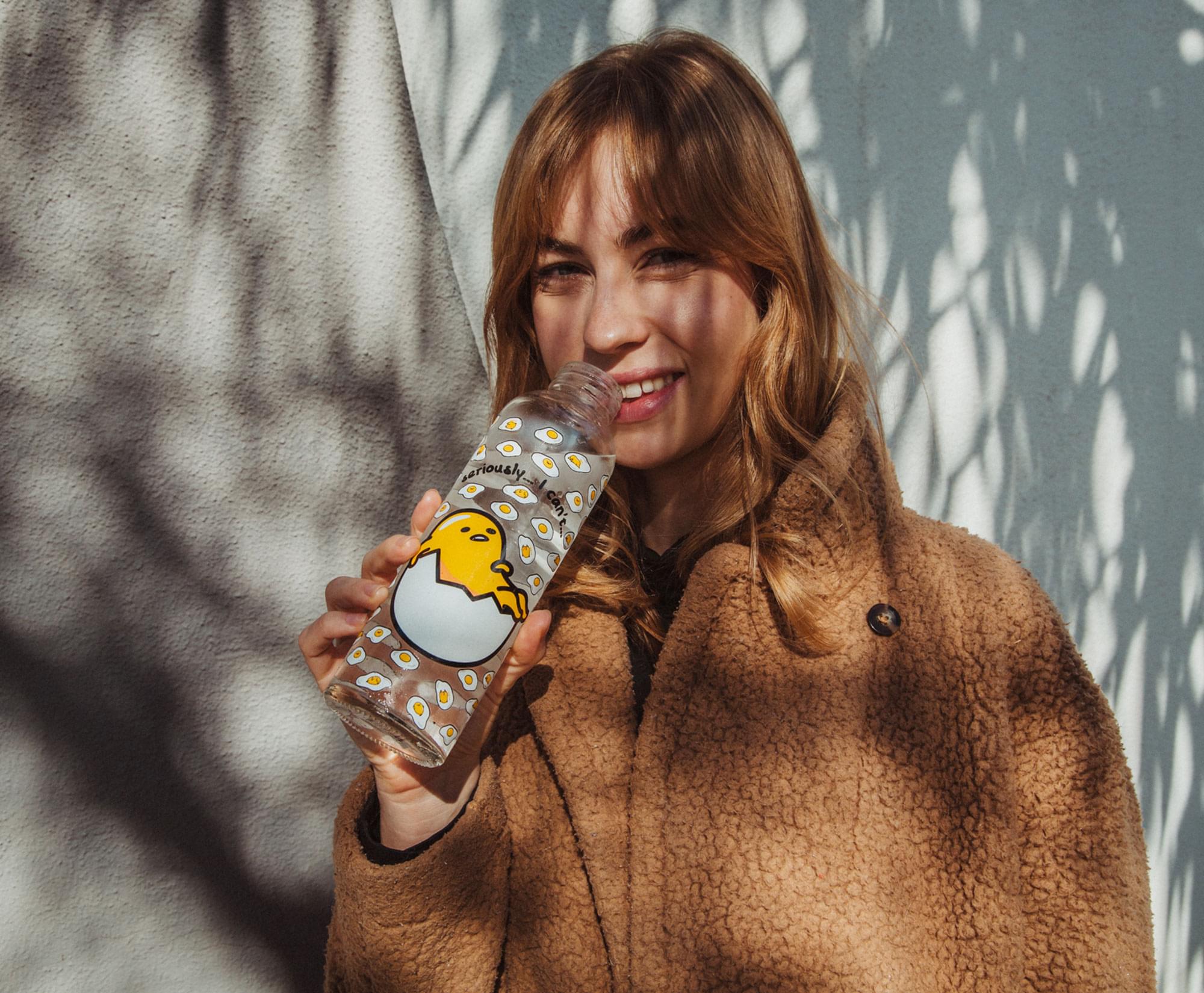 Sanrio Gudetama "Seriously, I Can't" Glass Water Bottle With Strap | 18 Ounces