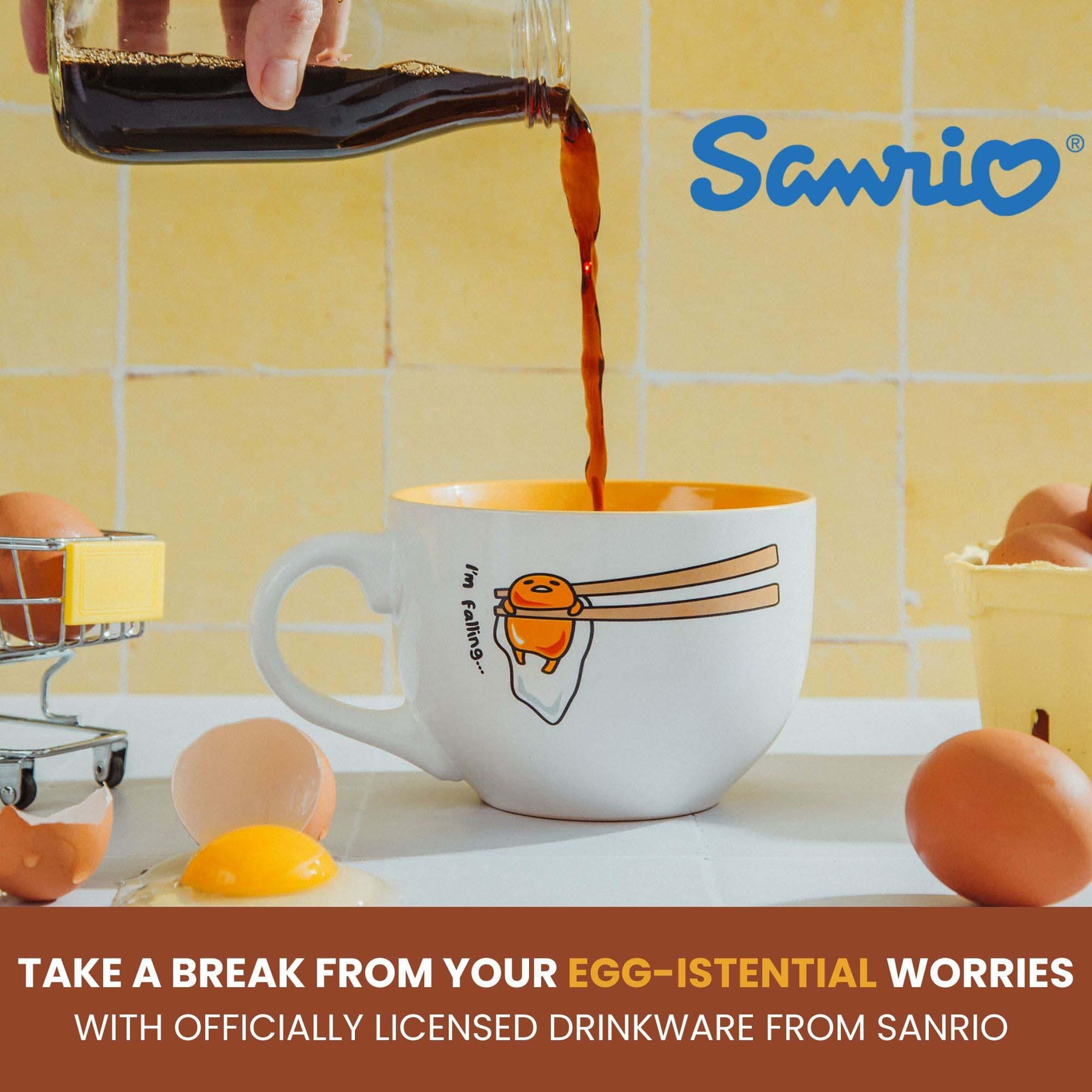 Sanrio Gudetama "I'm Falling" Ceramic Soup Mug | Holds 24 Ounces
