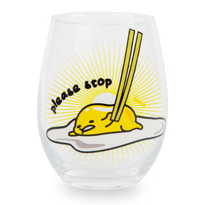 Sanrio Gudetama "Please Stop" Teardrop Stemless Wine Glass | Holds 20 Ounces