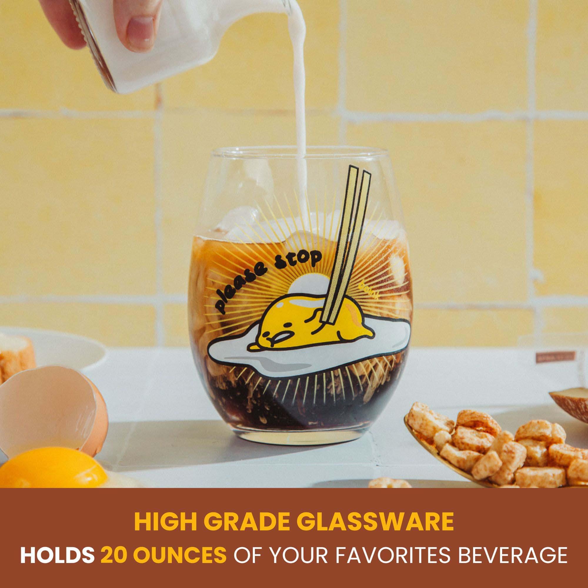 Sanrio Gudetama "Please Stop" Teardrop Stemless Wine Glass | Holds 20 Ounces