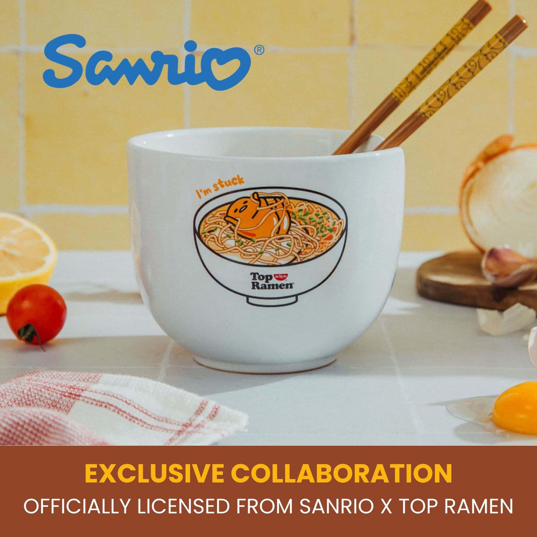 Sanrio Gudetama x Top Ramen "Dream Come True" Ramen Bowl and Chopstick Set