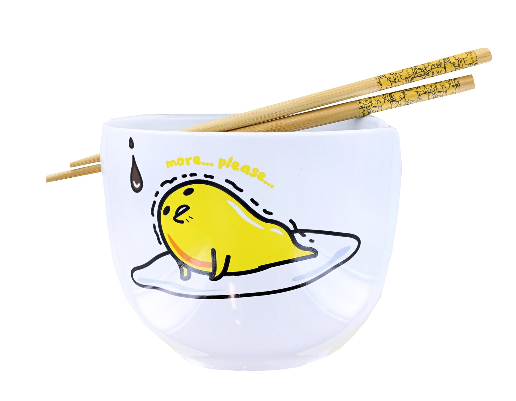 Sanrio Gudetama Top Ramen More Please 20oz Ceramic Ramen Bowl with Chopsticks