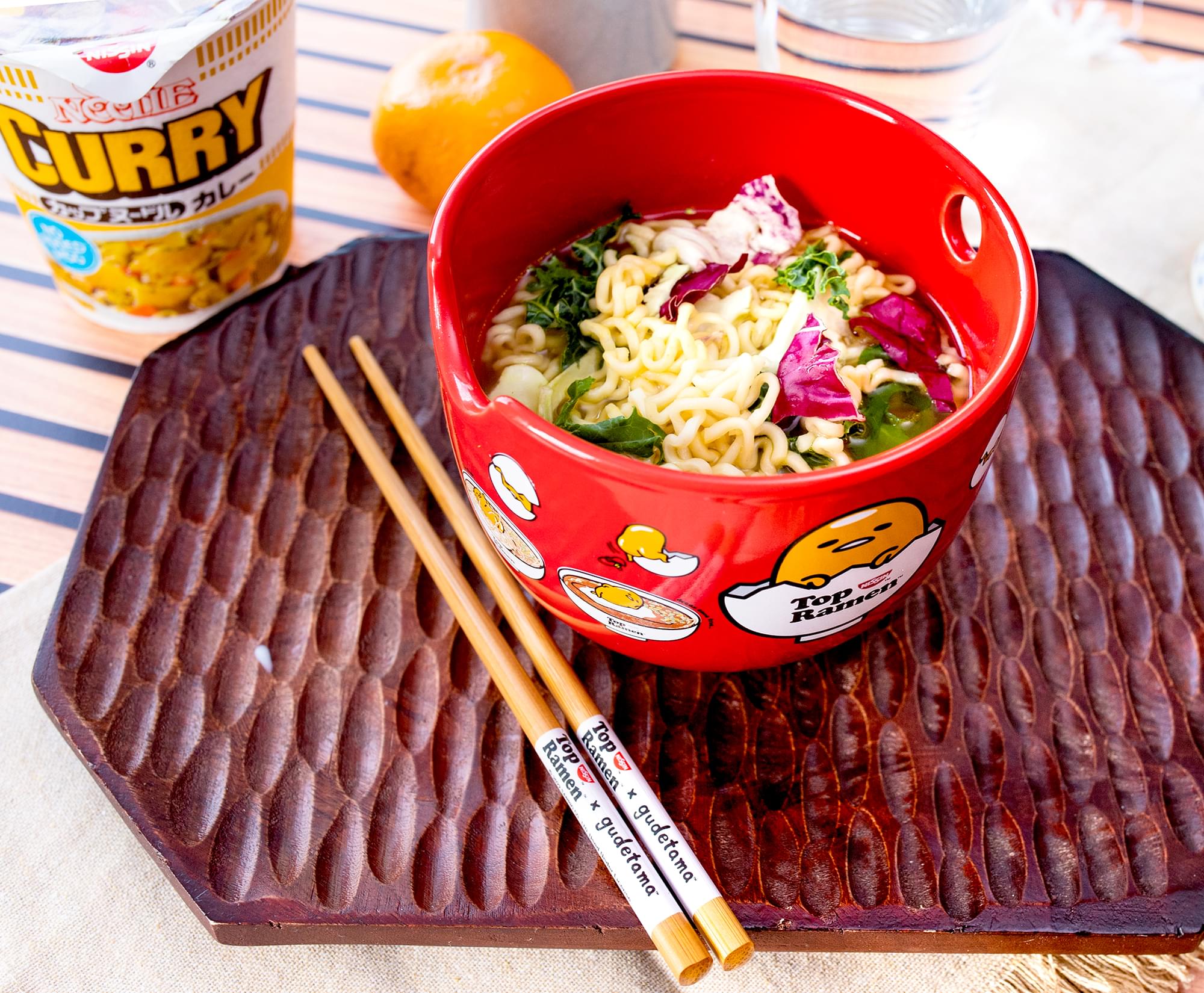Sanrio Gudetama x Nissin Top Ramen 20-Ounce Noodle Bowl and Chopstick Set