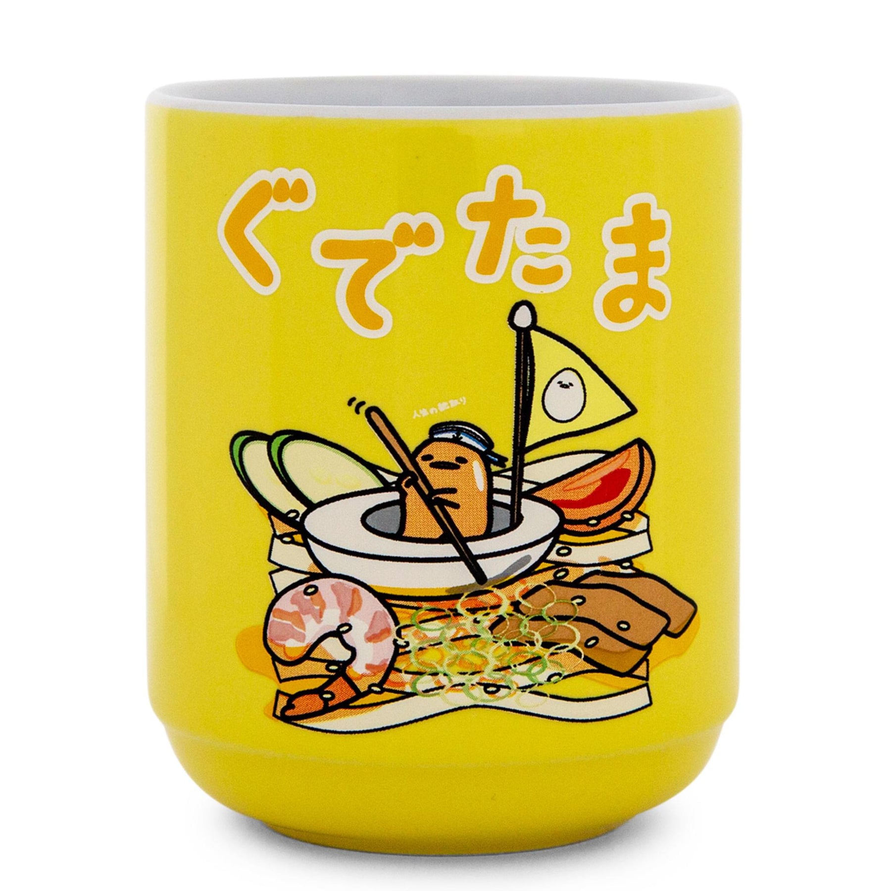 Sanrio Gudetama Sailing On Ramen Asian Ceramic Tea Cup | Holds 9 Ounces
