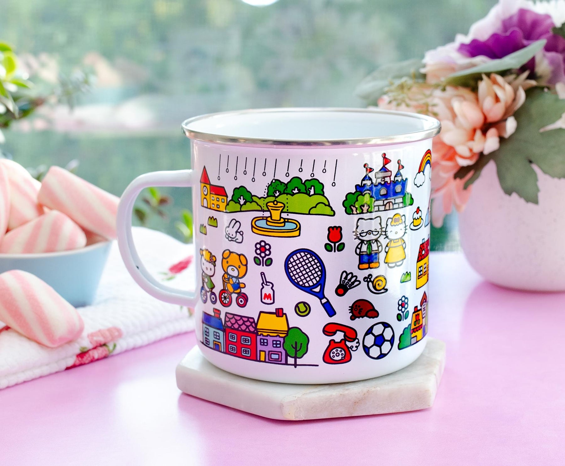 Sanrio Hello Kitty Destination Town Enamel Camper Mug | Holds 21 Ounces